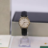 Rolex Cellini 5112/8 32mm 18K Yellow Gold White Roman Dial Black Leather Strap
