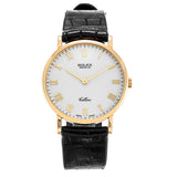 Rolex Cellini 5112/8 32mm 18K Yellow Gold White Roman Dial Black Leather Strap