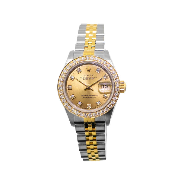 Rolex Lady-Datejust 69173 26mm Champagne Diamond Dial Aftermarket Diamond Bezel