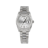 Rolex Day-Date 36 Ref. 18049 18K White Gold with Aftermarket Diamond Dial, Lugs, and Bezel