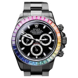Rolex Cosmograph Daytona 116523 Black Dial Rainbow Bezel Black PVD Oyster Bracelet
