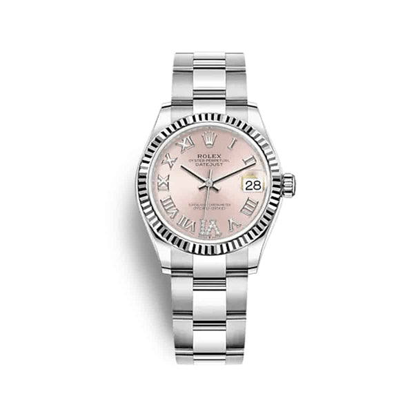 Rolex Datejust 31 278274-0023 Pink Diamond Dial Fluted Bezel Oyster Bracelet White Rolesor Watch