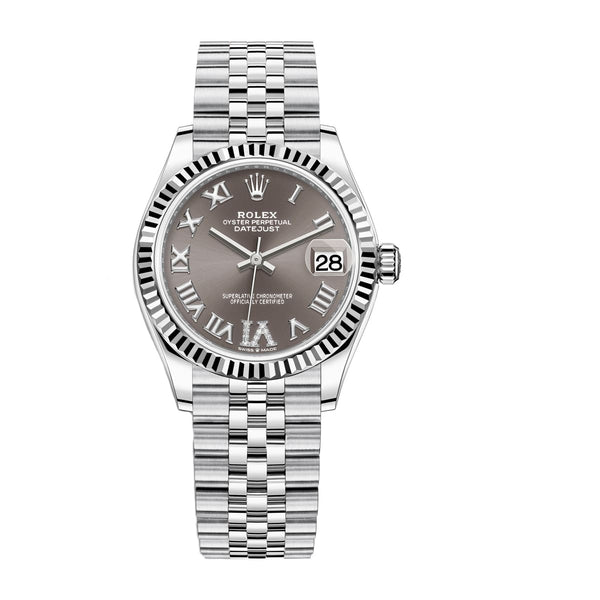 Rolex Datejust 31 278274-0028 Dark Grey Diamond Dial Fluted Bezel Jubilee Bracelet White Rolesor Watch
