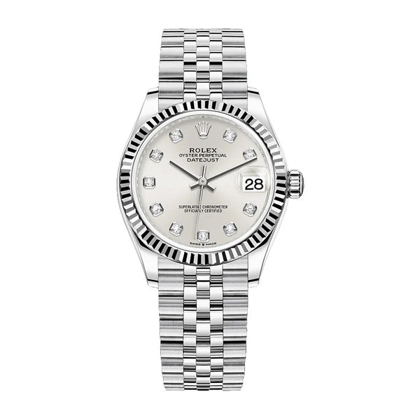 Rolex Datejust 31 278274-0030 Silver Diamond Dial Fluted Bezel Jubilee Watch
