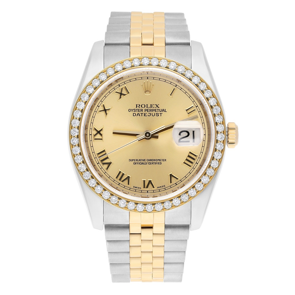 Rolex Datejust 36 116233 Two-Tone Champagne Roman Dial Diamond Bezel Jubilee Bracelet