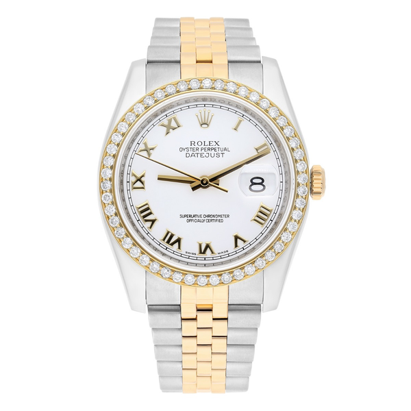 Rolex Datejust 36 116233 Two-Tone Diamond Bezel White Roman Dial Jubilee Bracelet