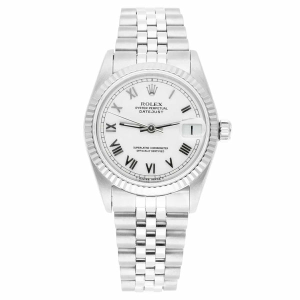 Rolex Datejust 68274 31mm White Roman Dial Stainless Steel with White Gold Bezel