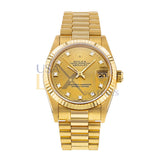 Rolex Datejust 68278 31mm 18k Yellow Gold President Bracelet Champagne Dial