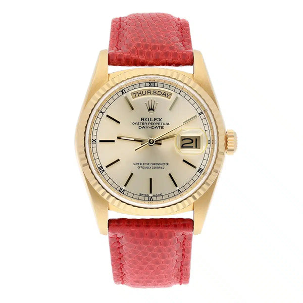 Rolex Day-Date 18238 36mm 18K Yellow Gold Fluted Bezel Silver Dial