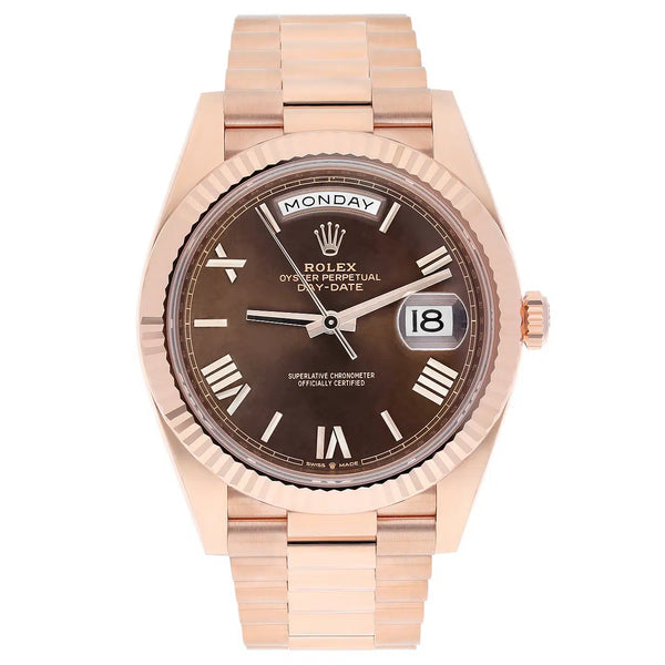 Rolex Day-Date 40 228235-0002 Chocolate Dial Fluted Bezel 18k Rose Gold