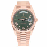 Rolex Day-Date 40 228235-0025 Rose Gold Green Dial Fluted Bezel President Bracelet