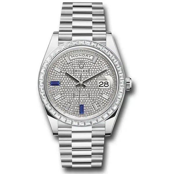 Rolex Day-Date 40 228396TBR-0021 Platinum President Baguette Bezel Pavé Diamond Dial