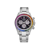 Rolex Daytona 116599RBOW 40mm Black Dial 18k White Gold Rainbow Sapphire Watch
