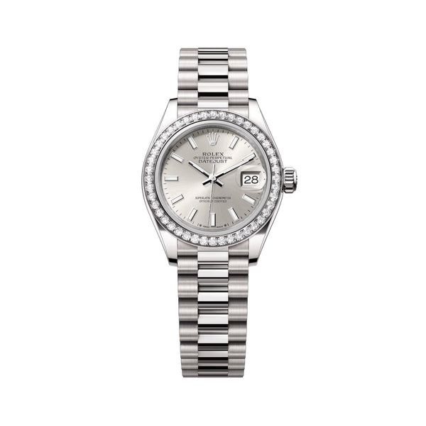Rolex Lady-Datejust 279139RBR-0006 28mm Silver Dial 18kt White Gold President Bracelet