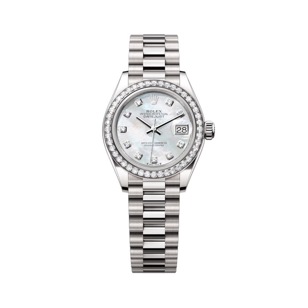 Rolex Lady-Datejust 279139RBR-0008 28mm White Mother-of-Pearl Diamond Dial 18kt White Gold President Bracelet