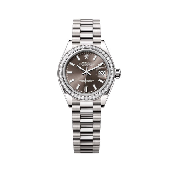 Rolex Lady-Datejust 279139RBR-0009 28mm Dark Grey Dial 18kt White Gold President Bracelet