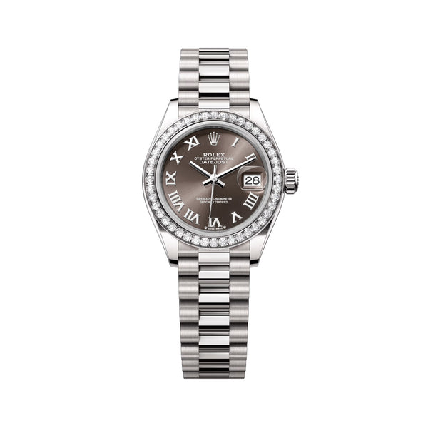 Rolex Lady-Datejust 279139RBR-0010 28mm Dark Grey Dial 18kt White Gold President Bracelet