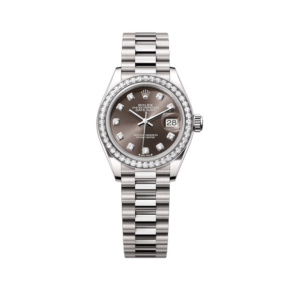 Rolex Lady-Datejust 279139RBR-0011 28mm Dark Grey Diamond-Set Dial 18kt White Gold President Bracelet