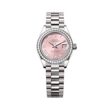 Rolex Lady-Datejust 279139RBR-0012 28mm Pink Roman Numeral Dial Diamond Bezel 18kt White Gold President Bracelet
