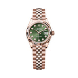 Rolex Lady-Datejust 279175-0013 28mm Everose Gold Olive Green Diamond Dial Jubilee