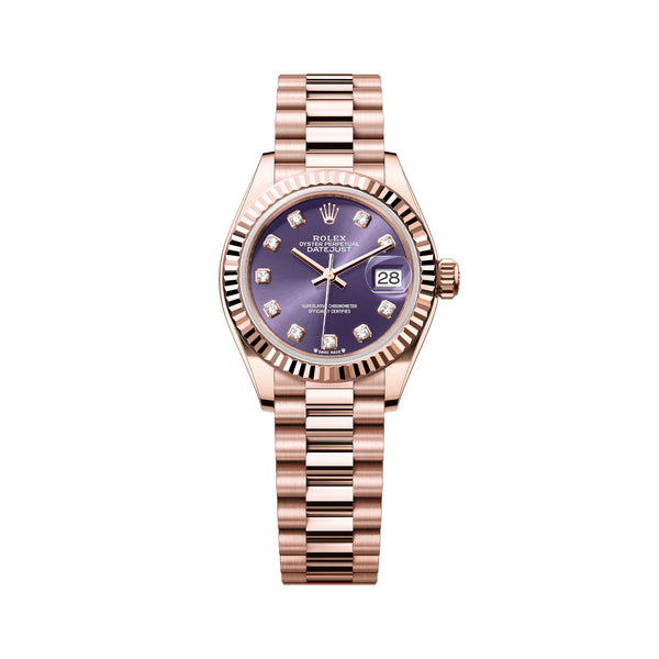 Rolex Lady-Datejust 279175-0019 28mm Aubergine Diamond Dial Everose Gold President Bracelet