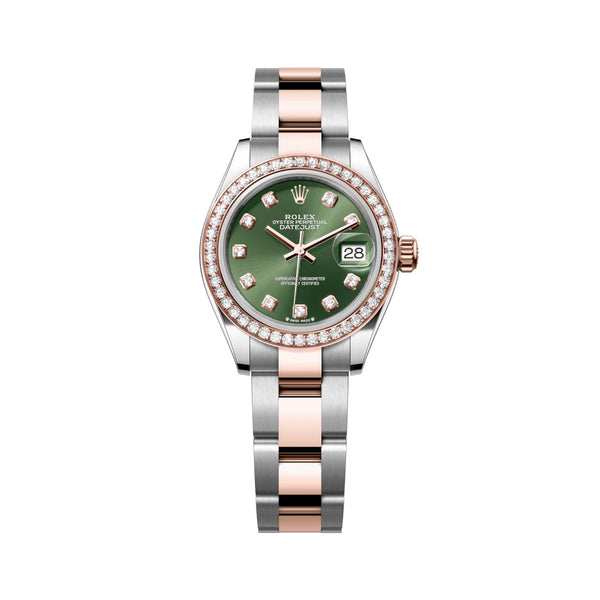 Rolex Lady-Datejust 279381RBR-0008 28mm Olive Green Diamond Dial Everose Rolesor Oyster Bracelet