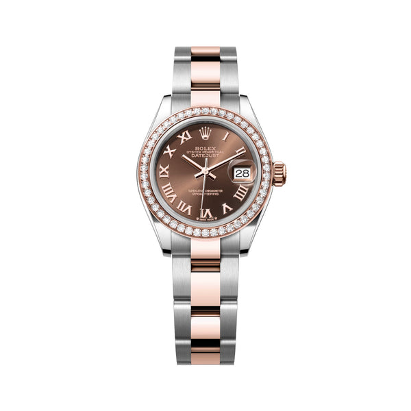 Rolex Lady-Datejust 279381RBR-0010 28mm Chocolate Roman Dial Diamond Bezel Oyster Bracelet