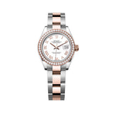 Rolex Lady-Datejust 279381RBR-0022 28mm Everose Rolesor White Roman Dial Diamond Bezel Oyster Bracelet