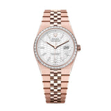 Rolex Land-Dweller 127285TBR-0002 36mm White Honeycomb Dial Diamond Bezel Everose Gold Jubilee Bracelet