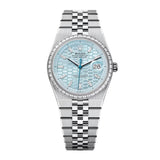 Rolex Land-Dweller 127286TBR-0001 36mm Platinum Ice Blue Honeycomb Diamond Dial Jubilee Bracelet