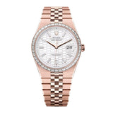 Rolex Land-Dweller 127385TBR-0003 40mm White Honeycomb Dial Diamond Bezel 18kt Everose Gold Jubilee Bracelet
