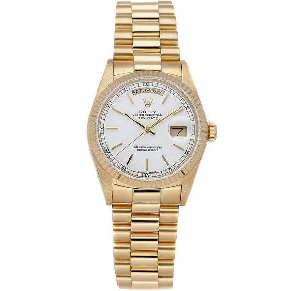 Rolex Day-Date President 36mm 18038 White Dial 18k Yellow Gold Watch