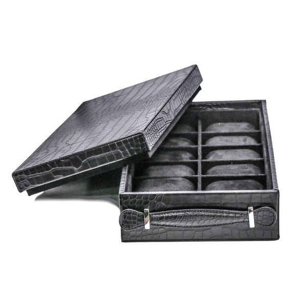 12-Piece Black PU Leather Watch Box and Display Tray