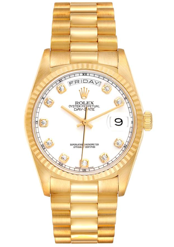 Rolex Day-Date 36 Reference 18238 White Diamond Dial 18K Yellow Gold President 36mm