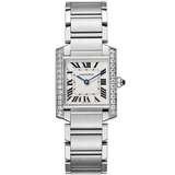 Cartier Tank Française W4TA0009 Steel Diamond Bezel Watch 30mm