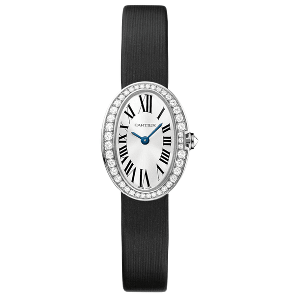 Cartier Mini Baignoire WB520027 18k White Gold Diamond Fabric Strap Watch