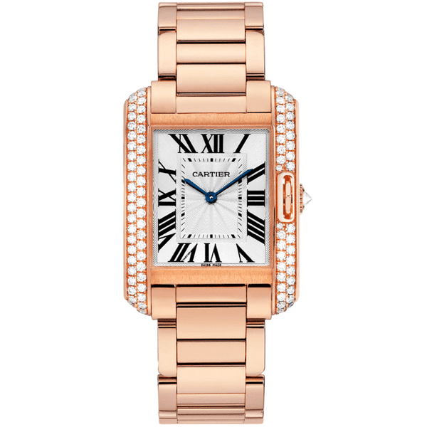 Cartier Tank Anglaise WT100027 18k Rose Gold Diamond 34.7mm Watch