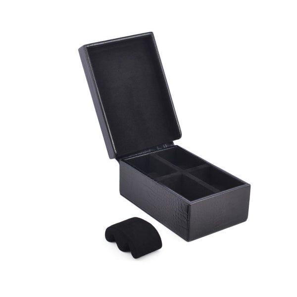 4-Slot Watch Storage Tray in Black PU Leather