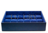 18-Watch Stackable Tray in Navy Blue PU Leather and Velvet