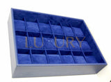 18-Watch Stackable Tray in Navy Blue PU Leather and Velvet