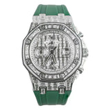 Audemars Piguet Royal Oak Offshore Chronograph 26170ST with Aftermarket Diamond Dial, Diamond Case, and Green Rubber Strap