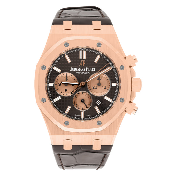 Audemars Piguet Royal Oak Chronograph 26331OR.OO.D821CR.01 41mm Rose Gold Brown Dial Leather Strap