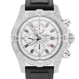 Breitling Super Avenger A13370 White Dial Stainless Steel Custom Diamond Bezel Watch