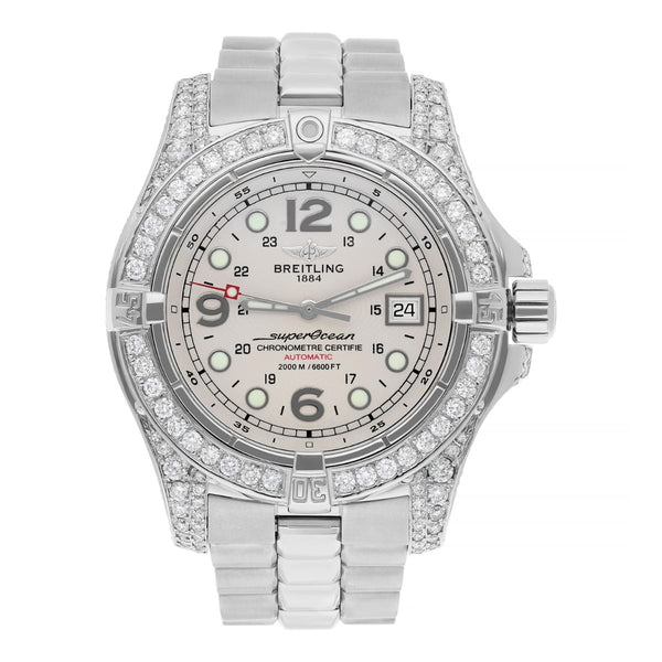 Breitling Superocean 44mm Custom Diamond Stainless Steel Watch A44360