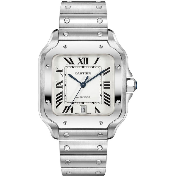 Cartier Santos Large Model Stainless Steel Watch White Dial WSSA0018