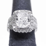 LWU 14k White Gold Cushion Cut Engagement Ring with Diamonds