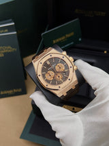 Audemars Piguet Royal Oak Chronograph 26331OR.OO.D821CR.01 41mm Rose Gold Brown Dial Leather Strap
