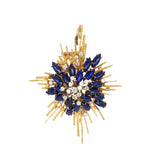 G.Weil Diamond and Sapphire Jewelry Set in 18K Yellow Gold — Ring, Earrings and Brooch