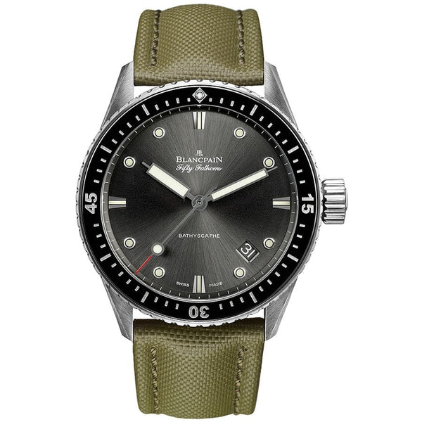 Blancpain Fifty Fathoms Bathyscaphe 5000-1110-K52A Stainless Steel Green Fabric Strap Grey Dial
