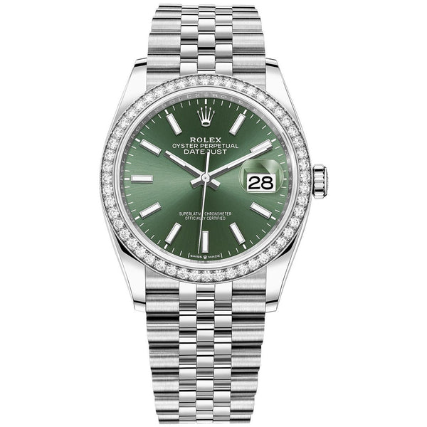 Rolex Datejust 36 Stainless Steel Green Dial Diamond Bezel 126284RBR-0043